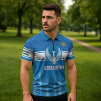 Custom World Football 2026 Uzbekistan Zipper Polo Shirt Uzbek Ikat Pattern with Humo Bird - Wonder Print Shop
