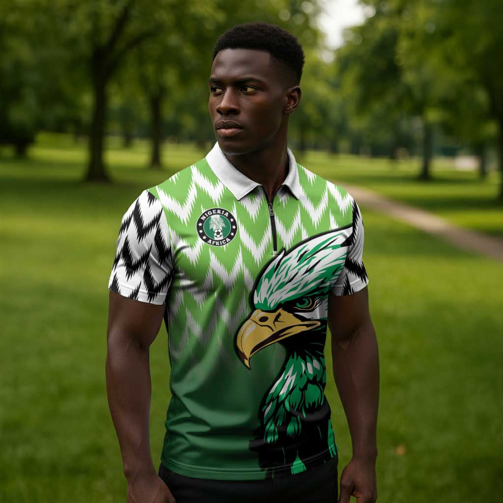 Custom Nigeria Football Zipper Polo Shirt The Super Eagles Rise