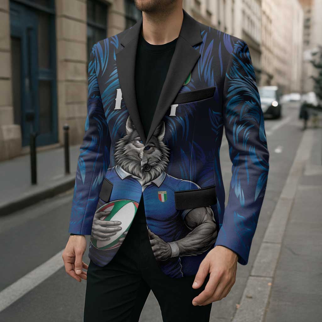 Custom Rugby Italy Blazer Azzurri Wolf Mascot Design