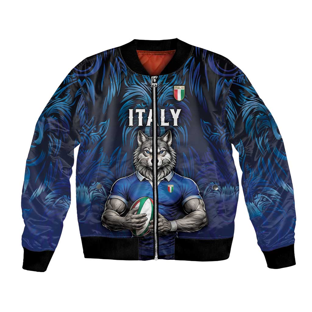 Custom Rugby Italy Bomber Jacket Azzurri Wolf Mascot Design