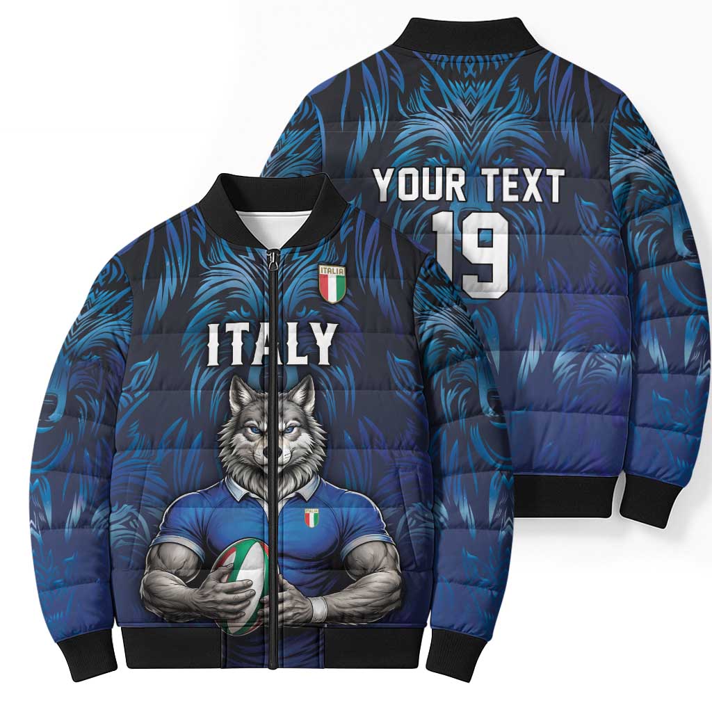 Custom Rugby Italy Bomber Puffer Jacket Azzurri Wolf Mascot Design