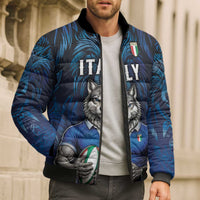 Custom Rugby Italy Bomber Puffer Jacket Azzurri Wolf Mascot Design
