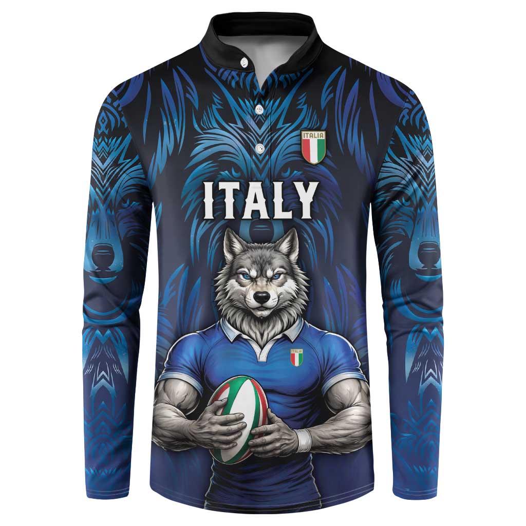 Custom Rugby Italy Button Sweatshirt Azzurri Wolf Mascot Design