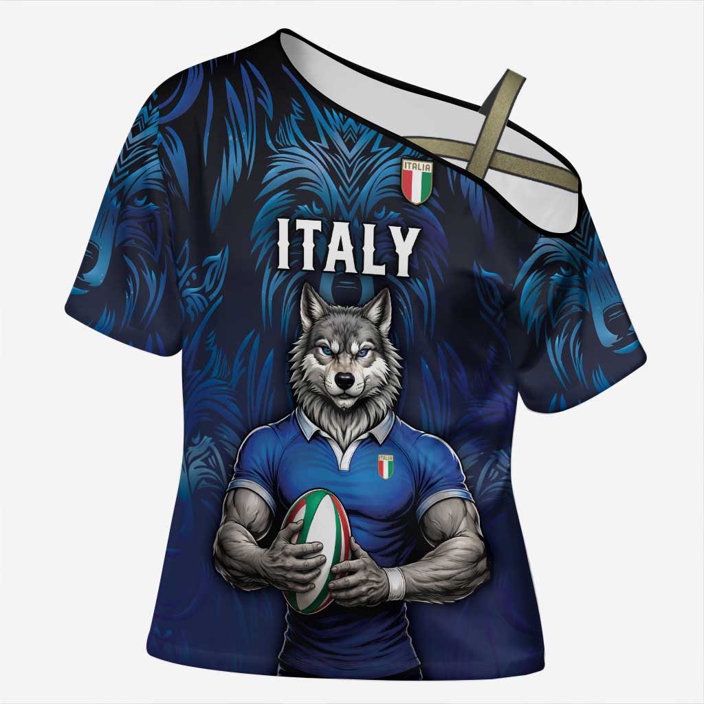 Custom Rugby Italy Cross Shoulder Shirt Azzurri Wolf Mascot Design