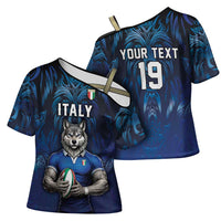 Custom Rugby Italy Cross Shoulder Shirt Azzurri Wolf Mascot Design