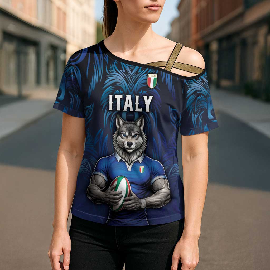Custom Rugby Italy Cross Shoulder Shirt Azzurri Wolf Mascot Design