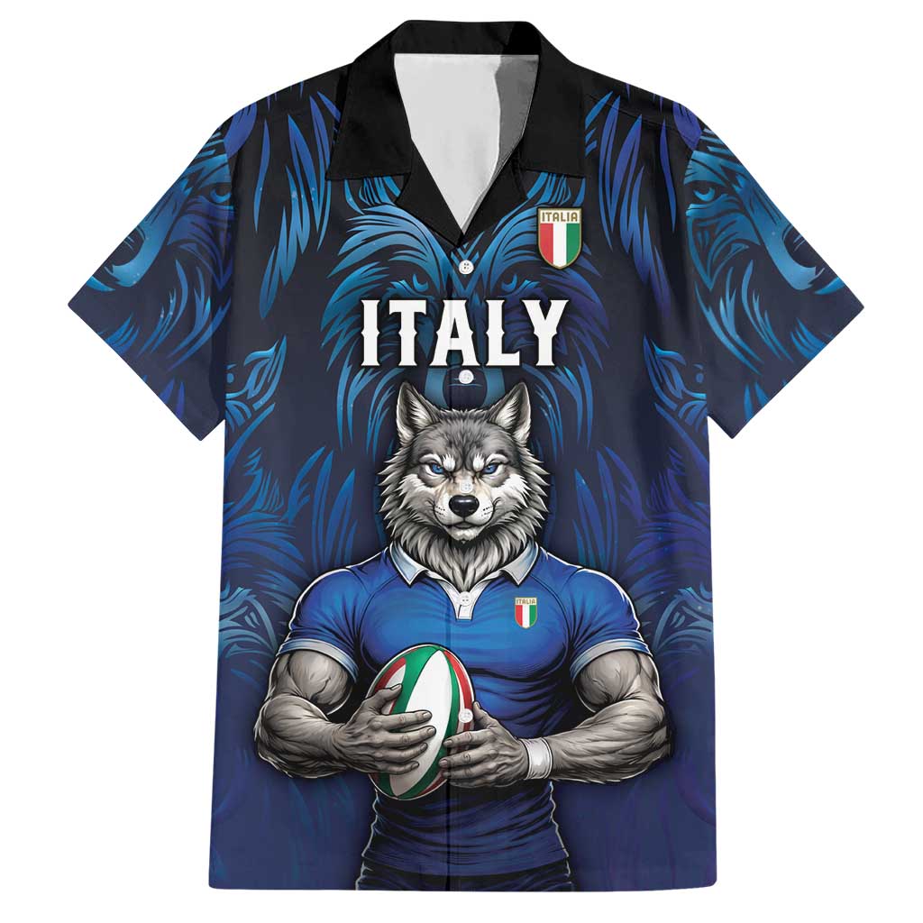 Custom Rugby Italy Hawaiian Shirt Azzurri Wolf Mascot Design