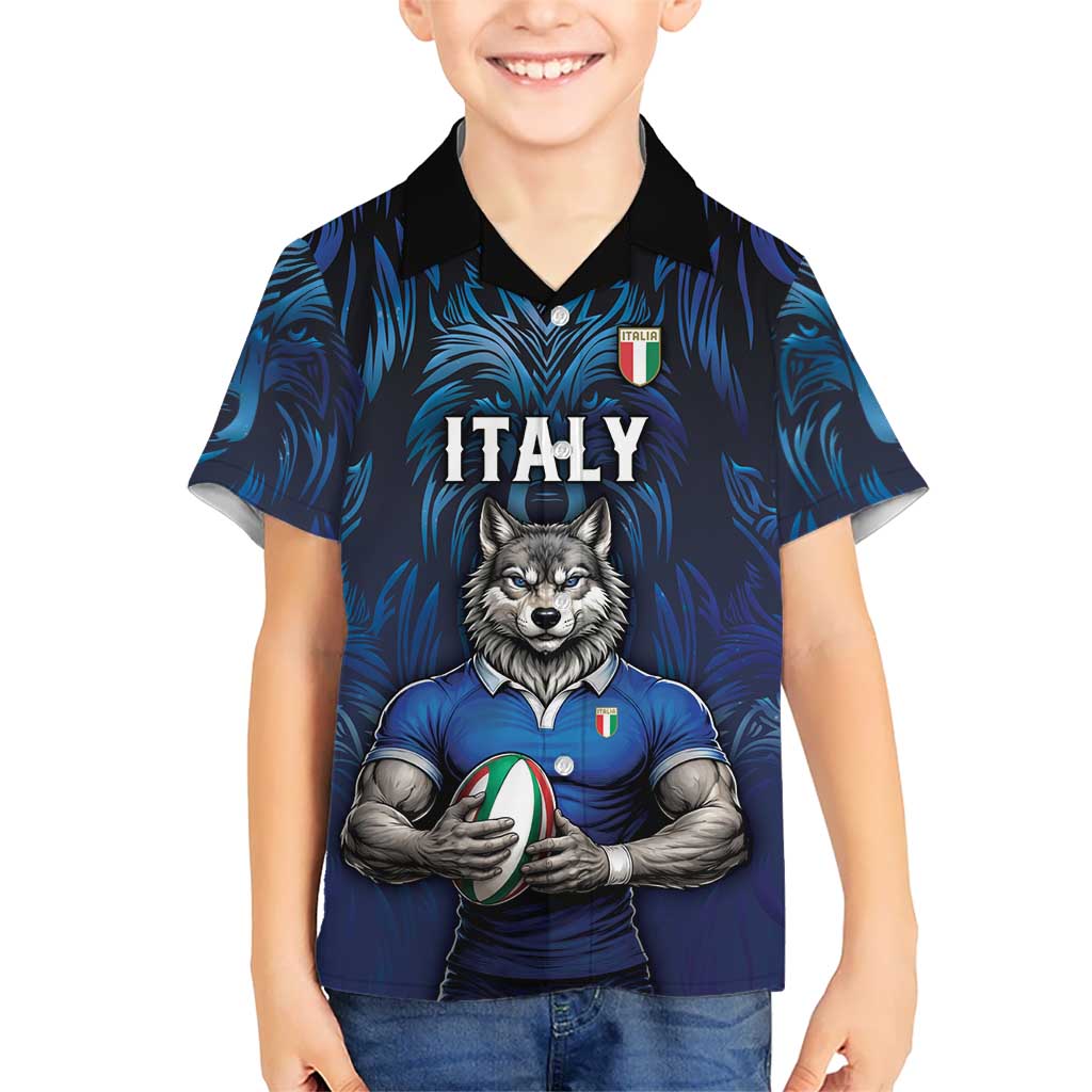 Custom Rugby Italy Hawaiian Shirt Azzurri Wolf Mascot Design