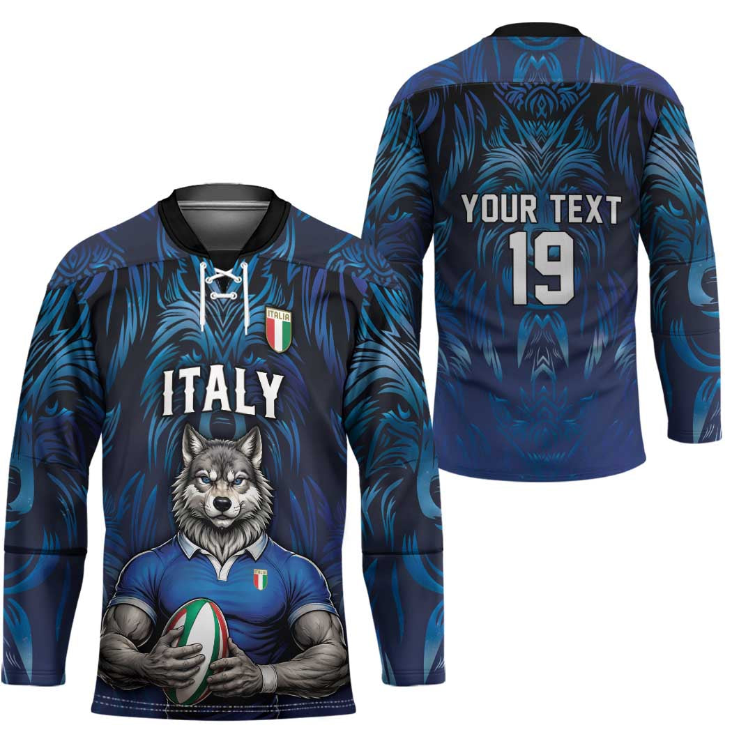 Custom Rugby Italy Hockey Jersey Azzurri Wolf Mascot Design