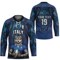Custom Rugby Italy Hockey Jersey Azzurri Wolf Mascot Design