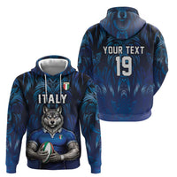 Custom Rugby Italy Hoodie Azzurri Wolf Mascot Design