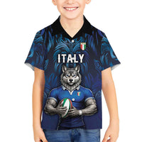 Custom Rugby Italy Kid Hawaiian Shirt Azzurri Wolf Mascot Design