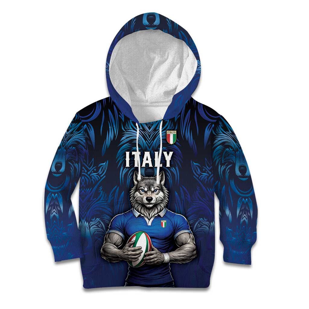 Custom Rugby Italy Kid Hoodie Azzurri Wolf Mascot Design