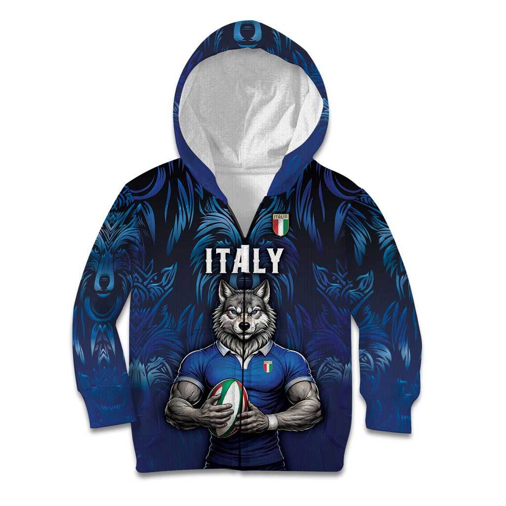 Custom Rugby Italy Kid Hoodie Azzurri Wolf Mascot Design