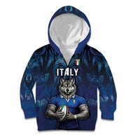 Custom Rugby Italy Kid Hoodie Azzurri Wolf Mascot Design