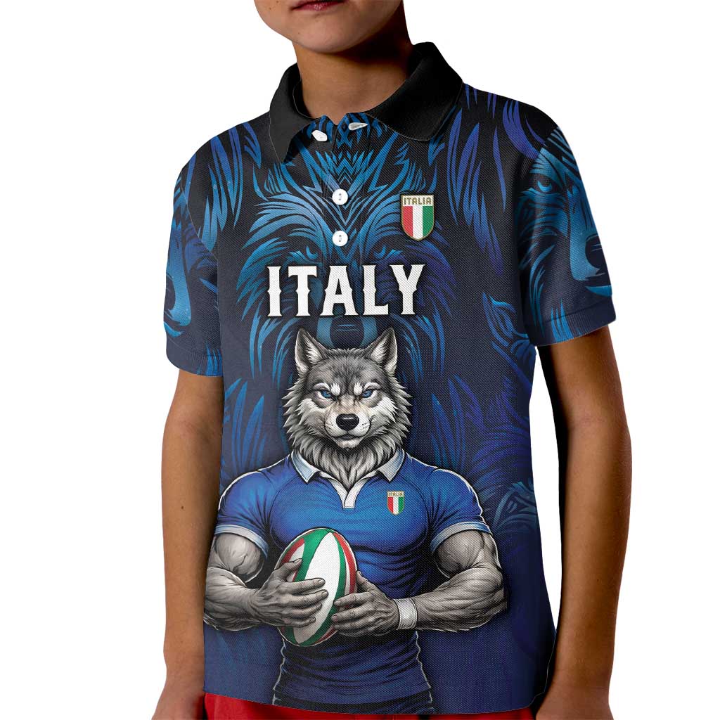 Custom Rugby Italy Kid Polo Shirt Azzurri Wolf Mascot Design