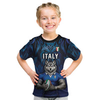 Custom Rugby Italy Kid T Shirt Azzurri Wolf Mascot Design