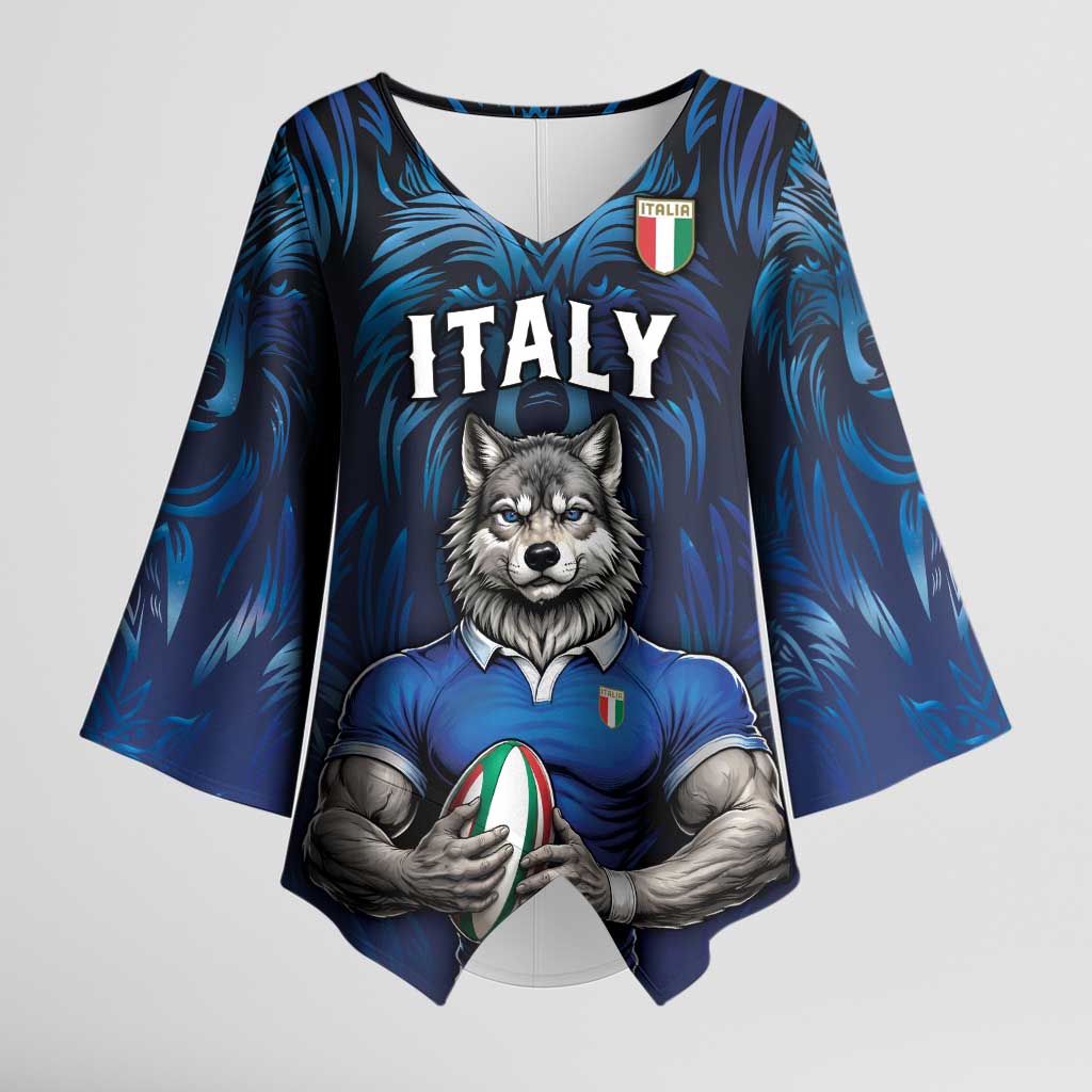 Custom Rugby Italy Kimono Sleeve Blouse Azzurri Wolf Mascot Design