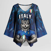 Custom Rugby Italy Kimono Sleeve Blouse Azzurri Wolf Mascot Design