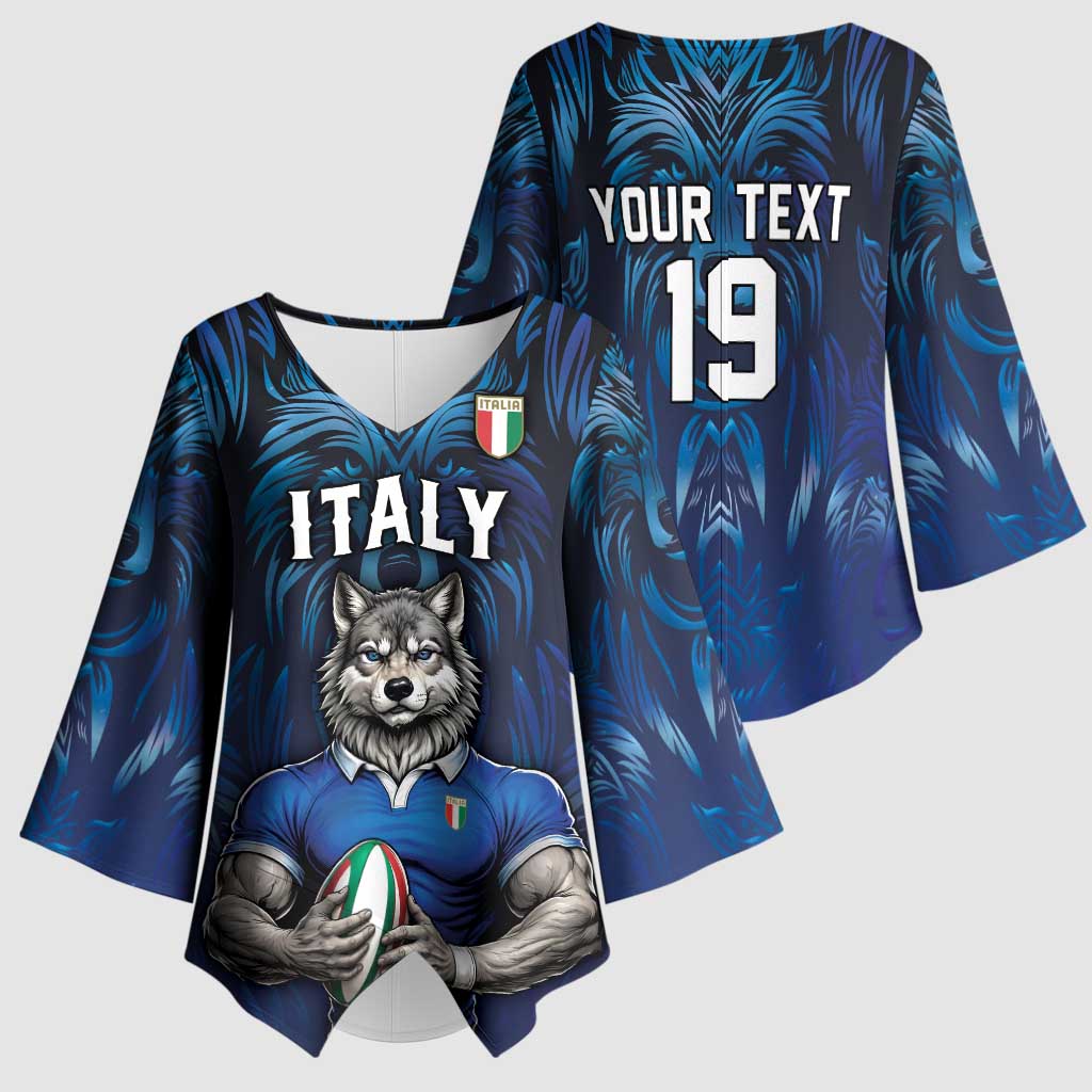 Custom Rugby Italy Kimono Sleeve Blouse Azzurri Wolf Mascot Design