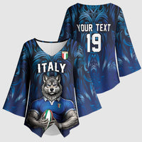 Custom Rugby Italy Kimono Sleeve Blouse Azzurri Wolf Mascot Design