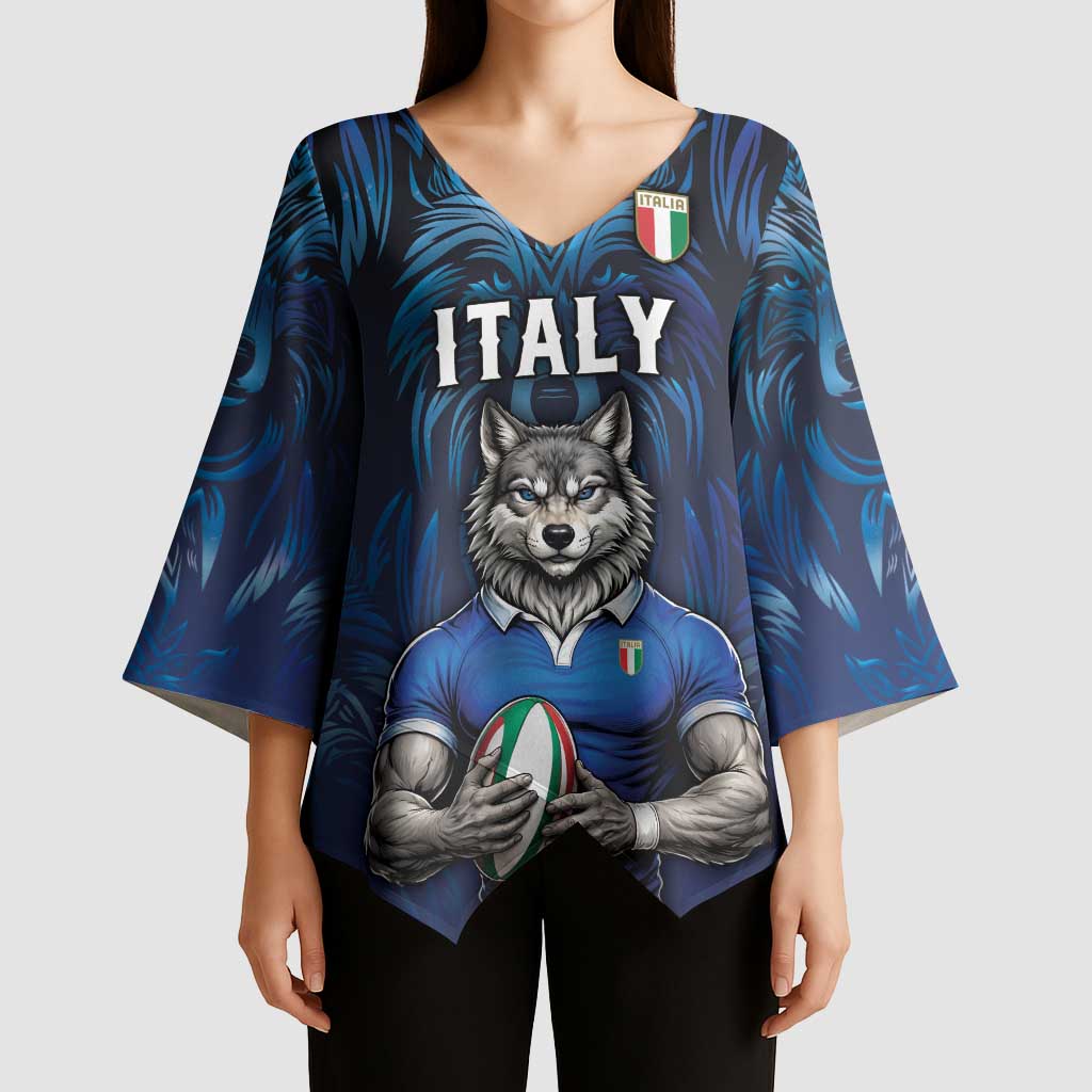Custom Rugby Italy Kimono Sleeve Blouse Azzurri Wolf Mascot Design