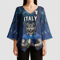Custom Rugby Italy Kimono Sleeve Blouse Azzurri Wolf Mascot Design