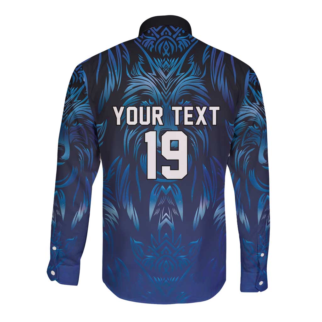 Custom Rugby Italy Long Sleeve Button Shirt Azzurri Wolf Mascot Design