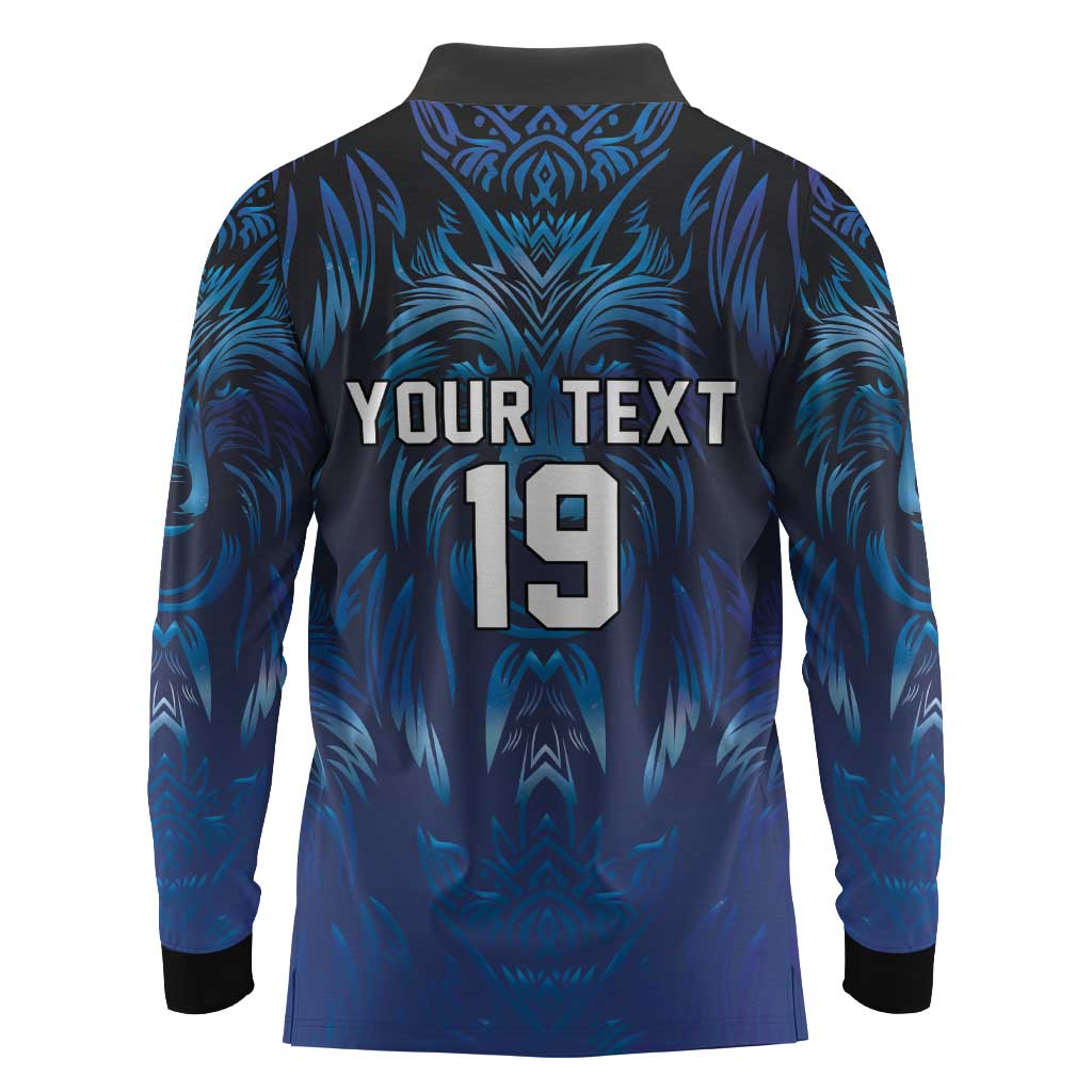 Custom Rugby Italy Long Sleeve Polo Shirt Azzurri Wolf Mascot Design