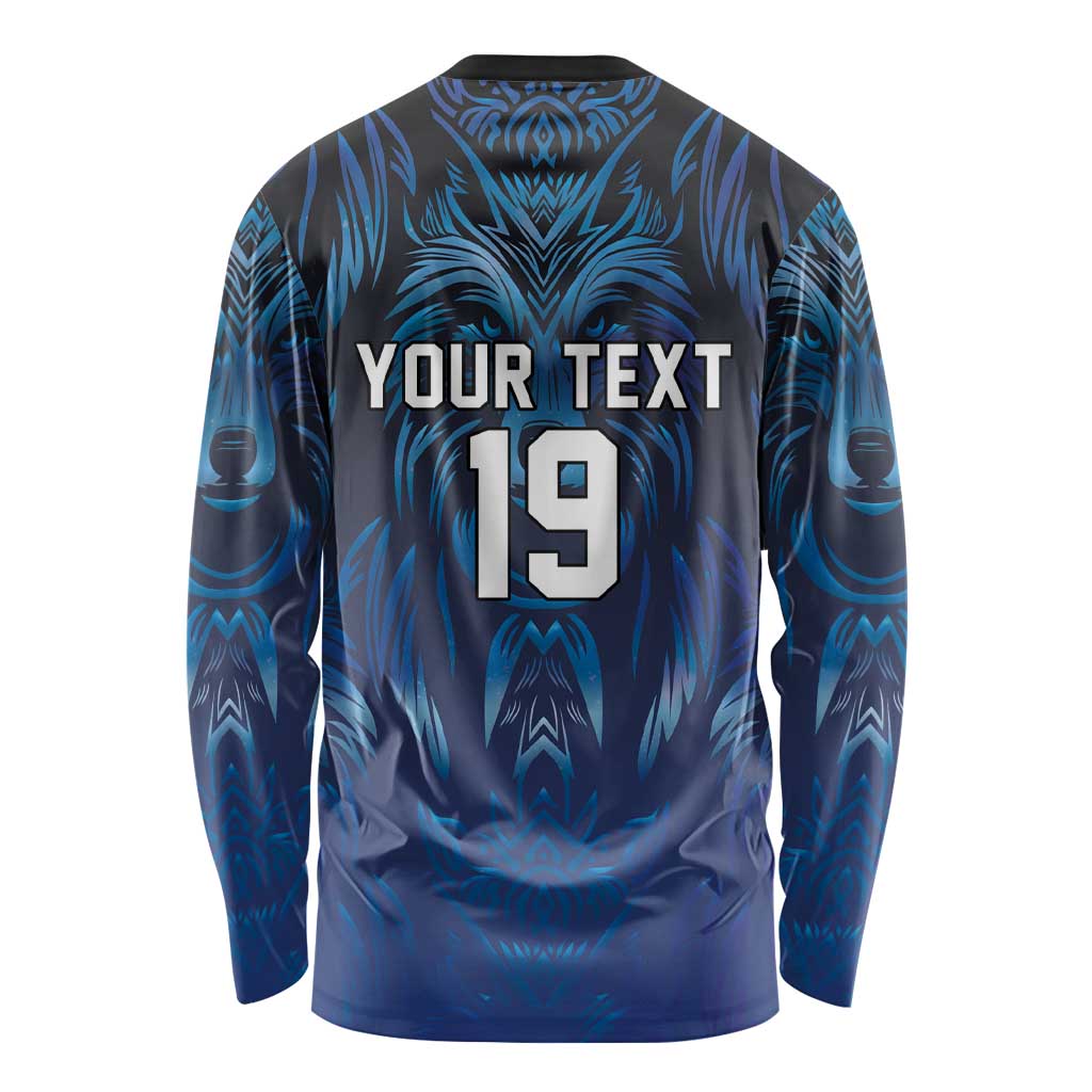 Custom Rugby Italy Long Sleeve Shirt Azzurri Wolf Mascot Design