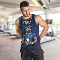 Custom Rugby Italy Men Tank Top Azzurri Wolf Mascot Design