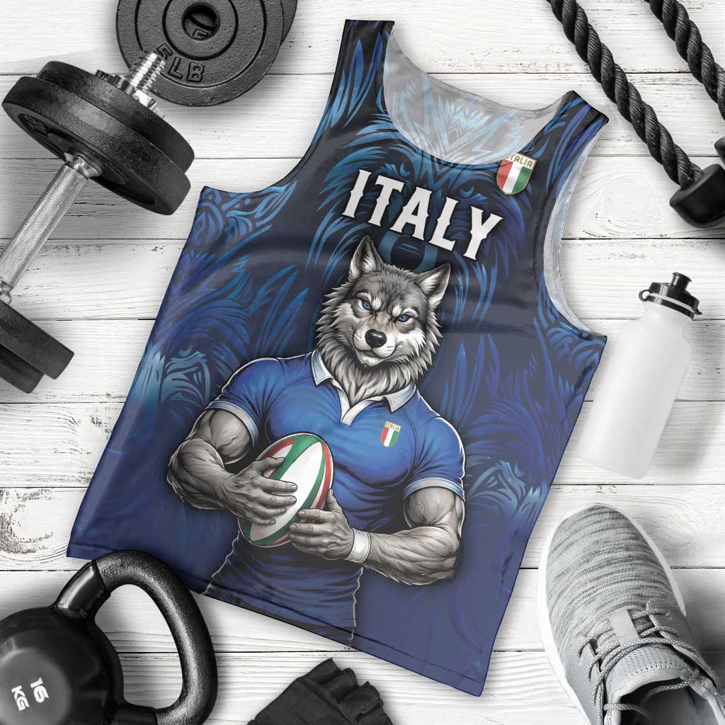 Custom Rugby Italy Men Tank Top Azzurri Wolf Mascot Design