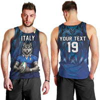 Custom Rugby Italy Men Tank Top Azzurri Wolf Mascot Design