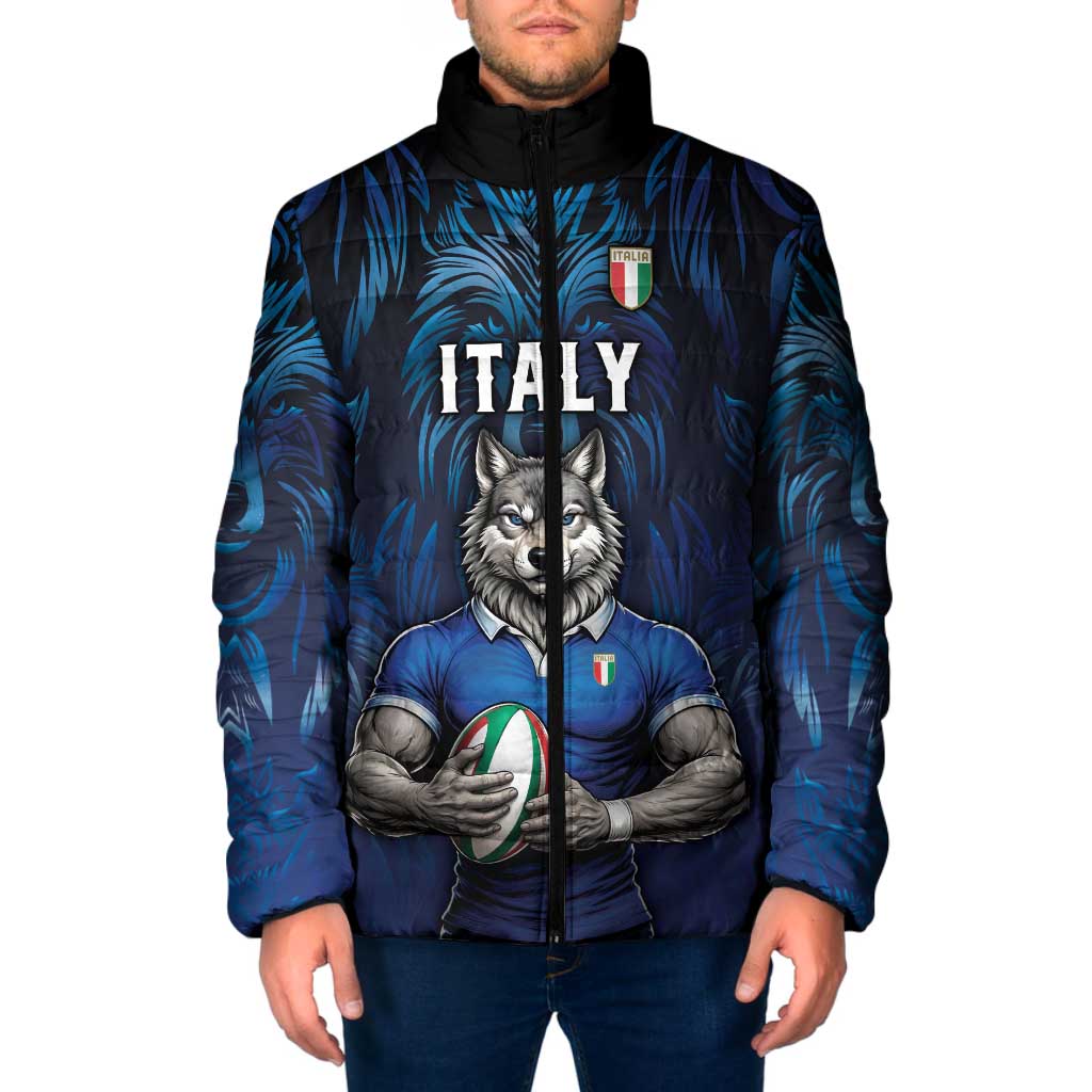 Custom Rugby Italy Padded Jacket Azzurri Wolf Mascot Design
