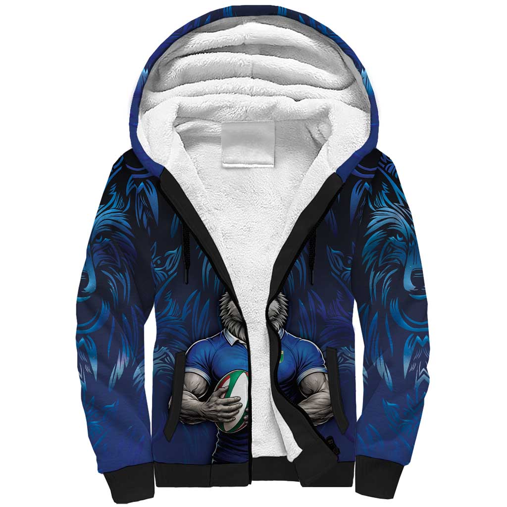 Custom Rugby Italy Sherpa Hoodie Azzurri Wolf Mascot Design
