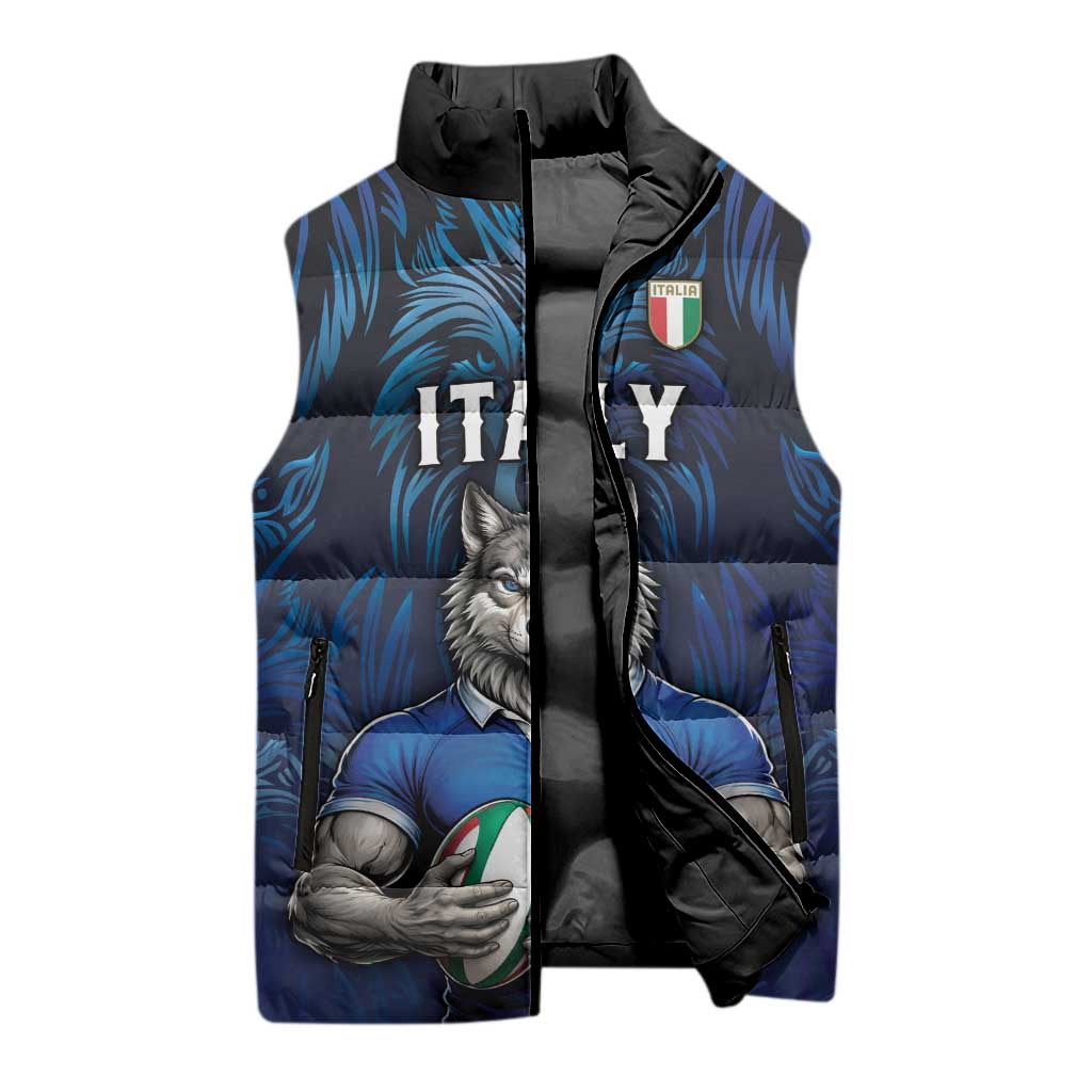Custom Rugby Italy Sleeveless Puffer Jacket Azzurri Wolf Mascot Design