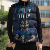 Custom Rugby Italy Sleeveless Puffer Jacket Azzurri Wolf Mascot Design