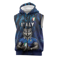 Custom Rugby Italy Sleeveless Zip Hoodie Azzurri Wolf Mascot Design