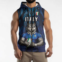 Custom Rugby Italy Sleeveless Zip Hoodie Azzurri Wolf Mascot Design