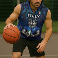 Custom Rugby Italy Sleeveless Zip Hoodie Azzurri Wolf Mascot Design