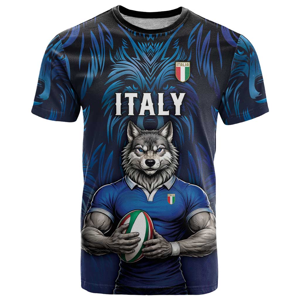Custom Rugby Italy T Shirt Azzurri Wolf Mascot Design
