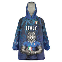 Custom Rugby Italy Wearable Blanket Hoodie Azzurri Wolf Mascot Design