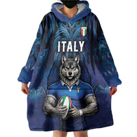 Custom Rugby Italy Wearable Blanket Hoodie Azzurri Wolf Mascot Design