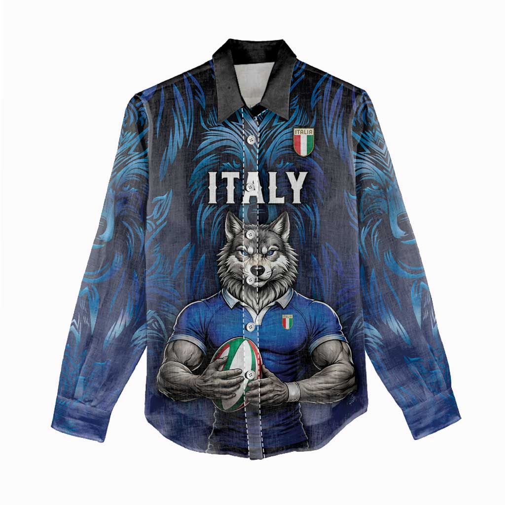Custom Rugby Italy Women Casual Shirt Azzurri Wolf Mascot Design