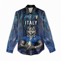 Custom Rugby Italy Women Casual Shirt Azzurri Wolf Mascot Design