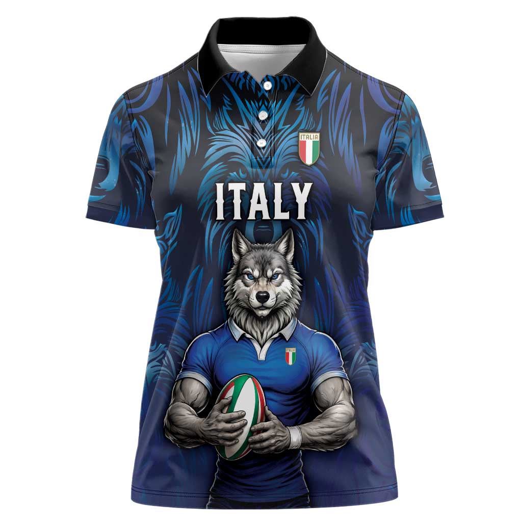 Custom Rugby Italy Women Polo Shirt Azzurri Wolf Mascot Design