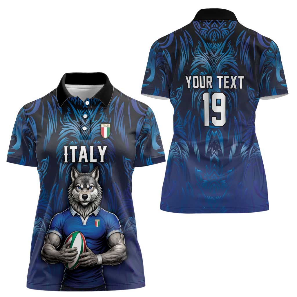 Custom Rugby Italy Women Polo Shirt Azzurri Wolf Mascot Design