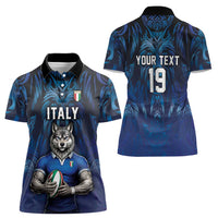 Custom Rugby Italy Women Polo Shirt Azzurri Wolf Mascot Design