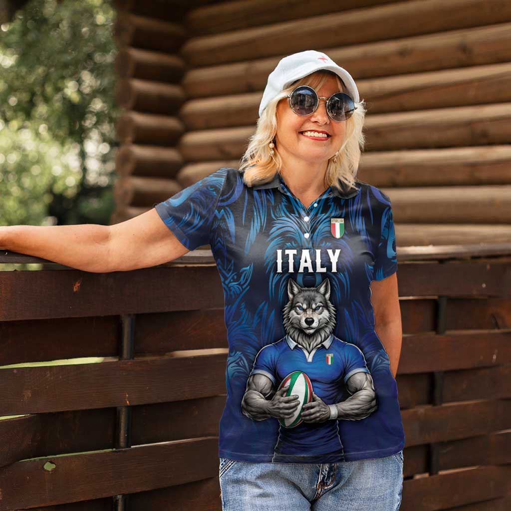 Custom Rugby Italy Women Polo Shirt Azzurri Wolf Mascot Design