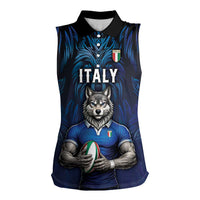 Custom Rugby Italy Women Sleeveless Polo Shirt Azzurri Wolf Mascot Design